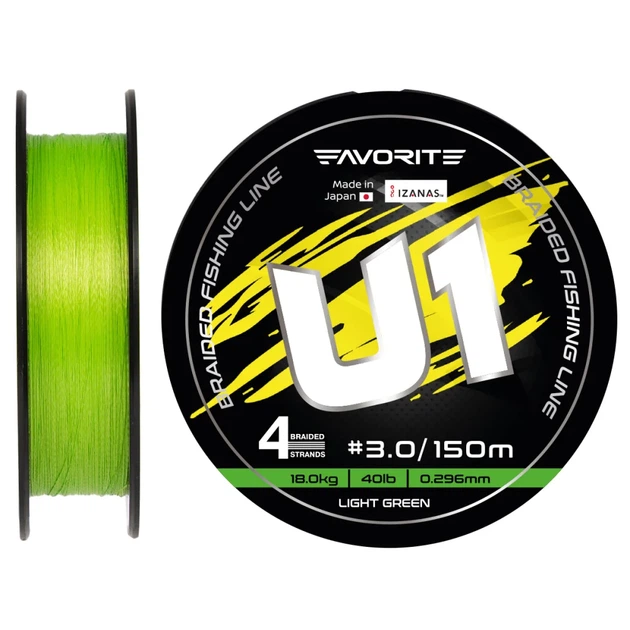 Шнур Favorite U1 PE 4x 150m (light green) #3.0/0.296mm 40lb/18.0kg - Фото 1 Шнур Favorite U1 PE 4x 150m (light green) #3.0/0.296mm 40lb/18.0kg - изображение 1