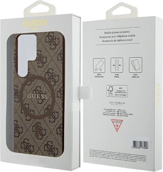 Панель Guess 4G Collection Leather Metal Logo MagSafe для Samsung Galaxy S24 Ultra Brown (GUHMS24LG4GFRW) - зображення 8