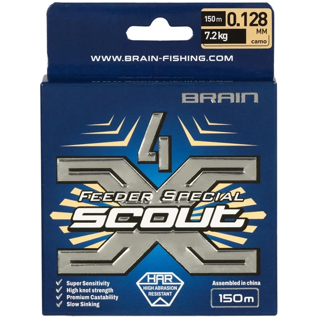 Шнур Brain Scout 4X 150m (camo) 0.128mm 7.2kg - изображение 2