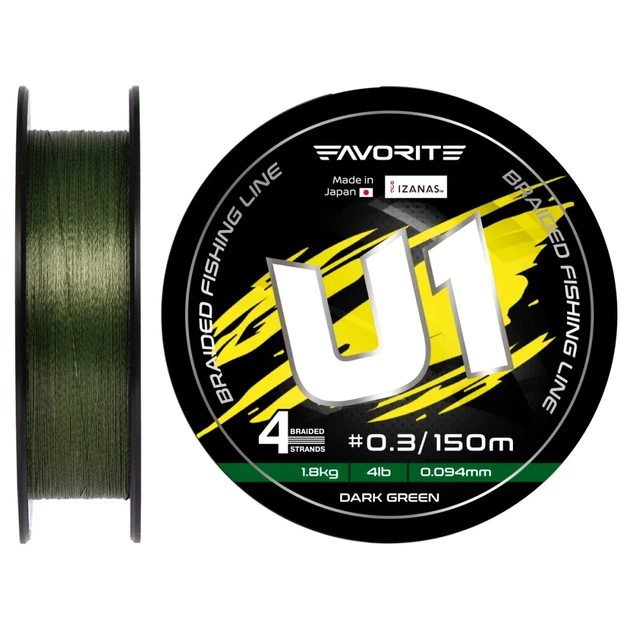 Шнур Favorite U1 PE 4x 150m (dark green) #0.3/0.094mm 4lb/1.8kg - Фото 1 Шнур Favorite U1 PE 4x 150m (dark green) #0.3/0.094mm 4lb/1.8kg - изображение 1