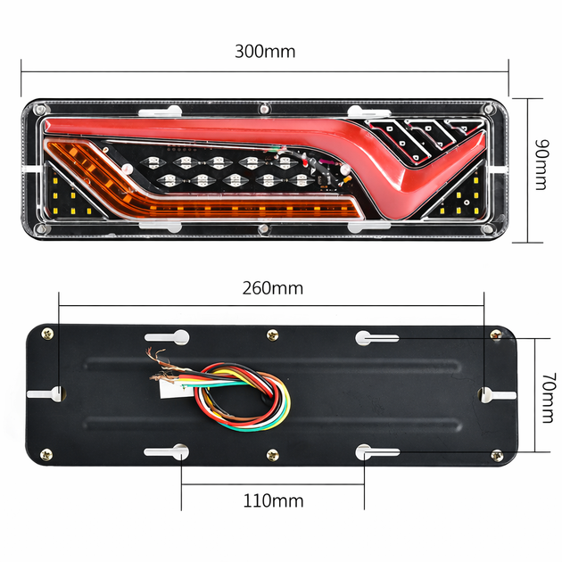 Светодиодный задний LED фонарь 12V 30×9 см (стоп, габарит, поворотник, задний ход) комплект 2 шт - изображение 3