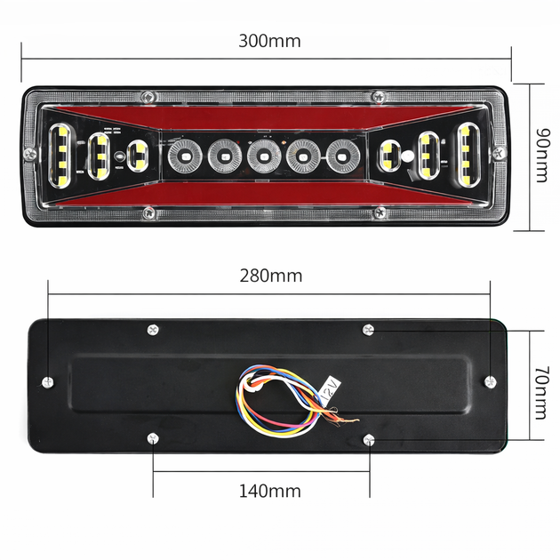 Світлодіодний ліхтар задній LED 12V 30×9 см (стоп, габарит, поворотник, задній хід) комплект 2 шт - зображення 3