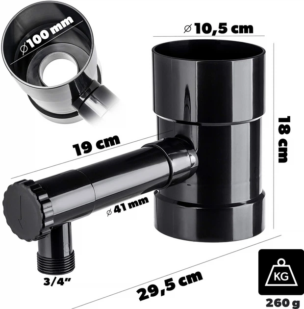 Zbieracz wody deszczowej Kadax Nancras z zaworem 100 mm Grafitowy (K10759) - obraz 2