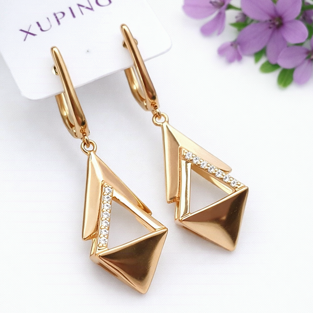 Серьги Xuping Jewelry длина 4см ширина 1.3см медицинское золото позолота 18К с1650 - Фото 1 Серьги Xuping Jewelry длина 4см ширина 1.3см медицинское золото позолота 18К с1650 - изображение 1