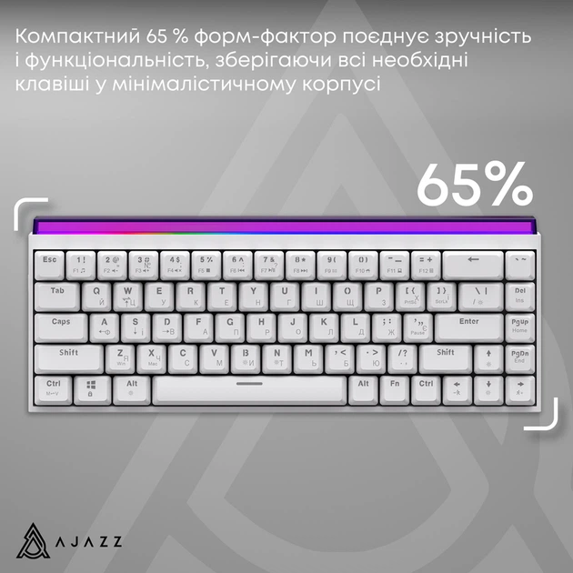 Дротова механічна клавіатура Ajazz NK68 Red switches White (NK68-R-W) - Фото 13 Дротова механічна клавіатура Ajazz NK68 Red switches White (NK68-R-W) - изображение 13