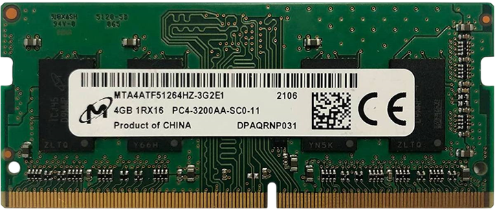 Оперативная память Micron 4GB SODIMM DDR4 3200MHz (MTA4ATF51264HZ-3G2R1) - Фото 1 Оперативная память Micron 4GB SODIMM DDR4 3200MHz (MTA4ATF51264HZ-3G2R1) - изображение 1