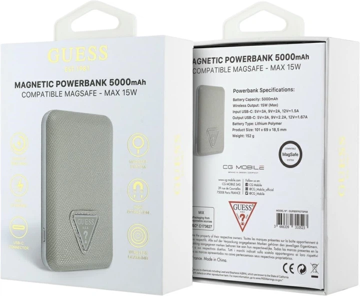 Powerbank Guess Grained Triangle USB-C MagSafe 5000 mAh 20W Beige (3666339310523) - obraz 5