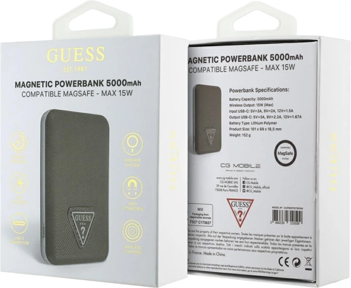 Powerbank Guess Grained Triangle USB-C MagSafe 5000 mAh 20W Brown (3666339310509) - obraz 5
