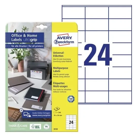 Самоклеючі етикетки Avery Paper A4 70 x 36 мм Білі 240 шт. 6122 (4004182433089) - зображення 3