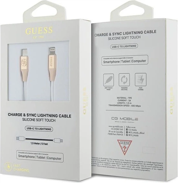 Кабель Guess Silicone with Aluminium FC USB-C to Lightning 1.5 m Gold (GUCLLALRGDD) - зображення 2
