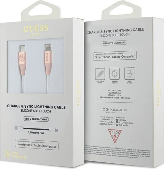 Кабель Guess Silicone with Aluminium FC USB-C to Lightning 1.5 m Pink (GUCLLALRGDP) - зображення 2
