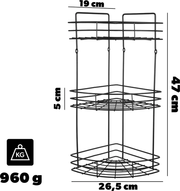 Полиця для ванної кімнати Kadax Kobuk K10223 47 х 26.5 см Чорна (5903699498163) - зображення 8