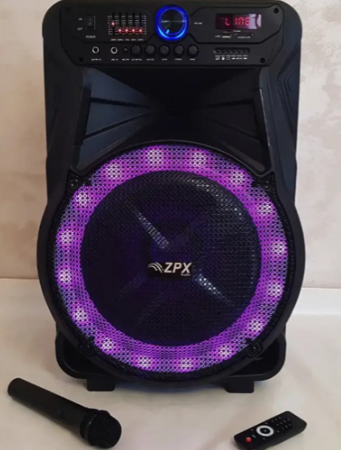 Портативна акустика ZPX-7772 350 Вт з мікрофоном, USB/FM/Bluetooth, LED-підсвітка, пульт управління на коліщатках, чорна - изображение 8