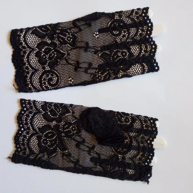 Мереживні мітенки з візерунком троянди вечірній аксесуар короткі Honey Fashion Accessories S/M/L чорний (7-77) - зображення 4