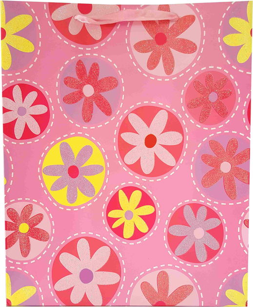 Zestaw torebek prezentowych Jupiter brokatowa w kwiatki 32 x 26 x 5 cm 12 szt (5907489004343) - obraz 4