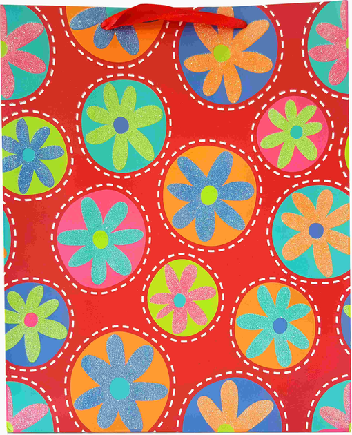 Zestaw torebek prezentowych Jupiter brokatowa w kwiatki 42 x 31 x 5 cm 12 szt (5907489004350) - obraz 2