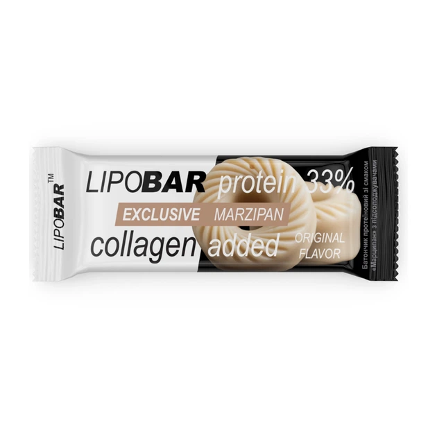 Батончик протеїновий Lipobar Exclusive 33% протеїну, з додаванням колагену, марципан, 50 г