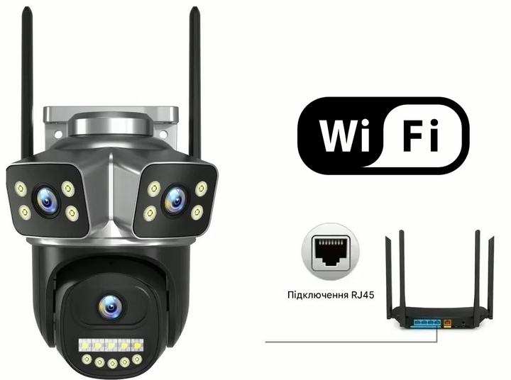 Поворотная уличная Wi-Fi камера 12 Мп с тремя объективами и ночным видением, V380 pro - изображение 4