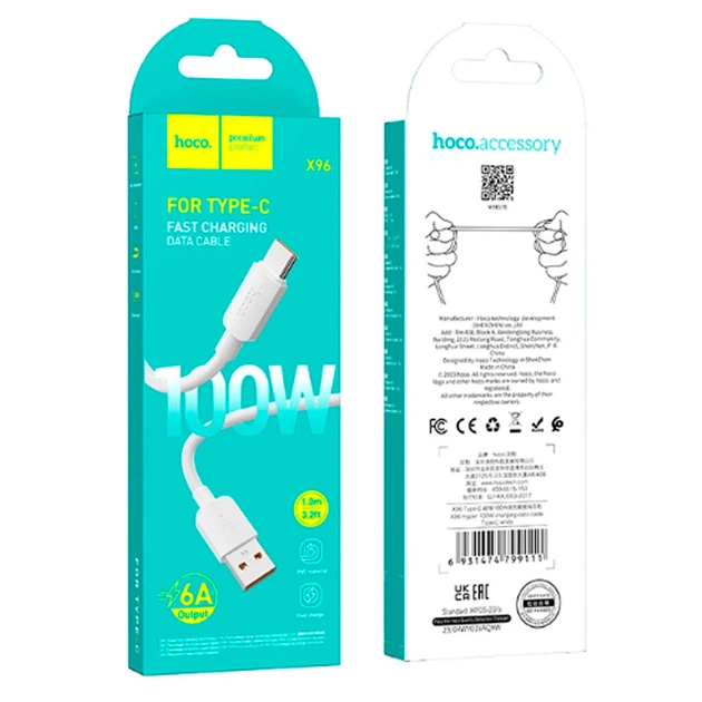USB кабель Hoco X96, Type-C, 1.0 м., Білий - 367138 - Фото 4 USB кабель Hoco X96, Type-C, 1.0 м., Білий - 367138 - зображення 4