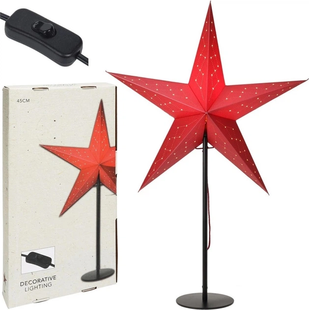 Lampka gwiazda Vilde stołowa papierowa 45 x 13 x 70 cm Czerwono-czarna (8720573740357) - obraz 3