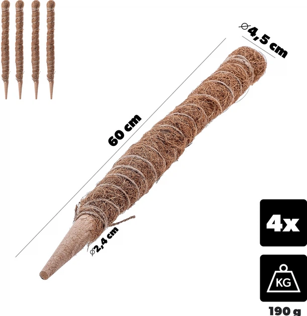 Кокосова опора для рослин Kadax Cande 60 см 4 шт. (K12758) - зображення 2