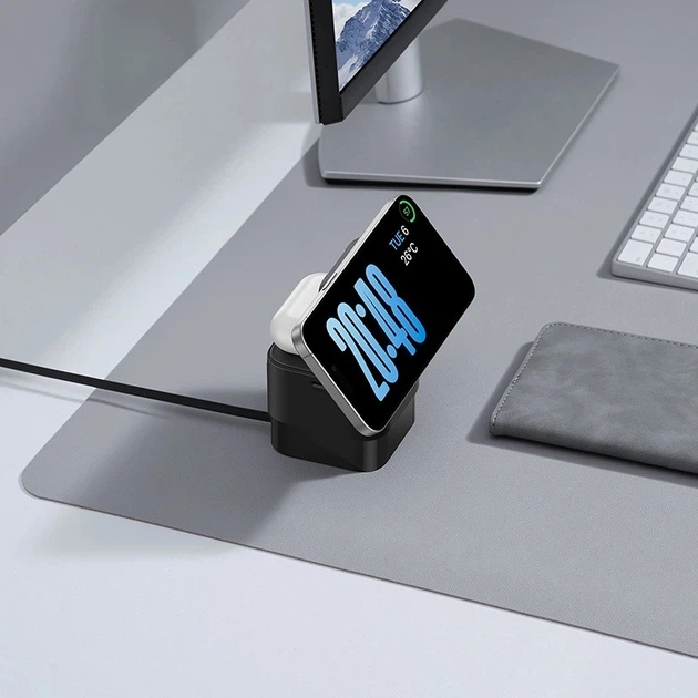 Беспроводное зарядное устройство 2 в 1 Baseus BS-W531 MagSafe / Qi USB-C 20 Вт Black (6932172647308) - изображение 9