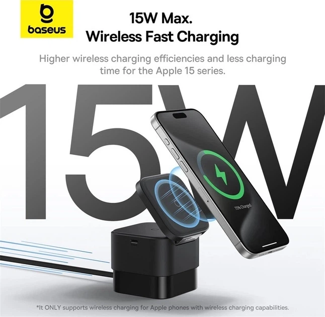 Беспроводное зарядное устройство 2 в 1 Baseus BS-W531 MagSafe / Qi USB-C 20 Вт Black (6932172647308) - изображение 14