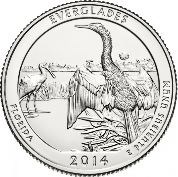 Монета 25 центів (квотер) США 2014 D UNC "Національний парк - Еверглейдс". Everglades National Park (quarter) - Фото 1 Монета 25 центів (квотер) США 2014 D UNC "Національний парк - Еверглейдс". Everglades National Park (quarter) - изображение 1