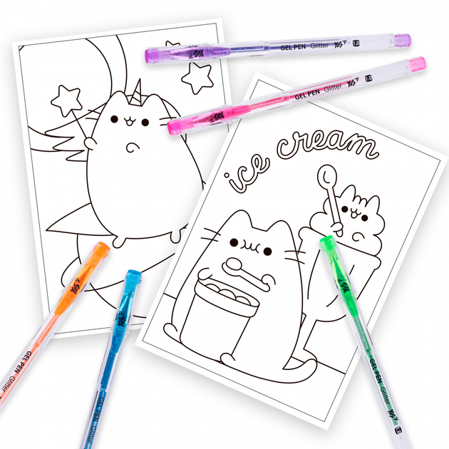 Раскраска с гелевыми ручками с глиттером 12 стр. А4 Pusheen YES - Фото 3 Раскраска с гелевыми ручками с глиттером 12 стр. А4 Pusheen YES - изображение 3