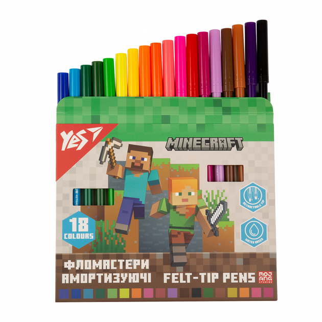 Фломастери Minecraft YES 18шт, 18 кольорів амортизуючі - Фото 2 Фломастери Minecraft YES 18шт, 18 кольорів амортизуючі - зображення 2