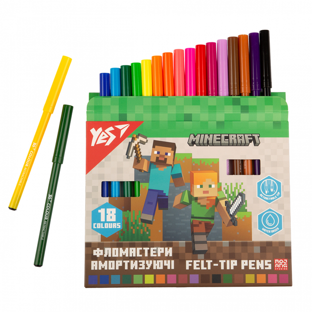 Фломастери Minecraft YES 18шт, 18 кольорів амортизуючі - Фото 3 Фломастери Minecraft YES 18шт, 18 кольорів амортизуючі - зображення 3