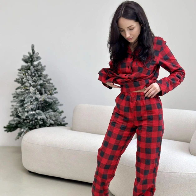 Пижама (рубашка + штаны) женская теплая Фланель L красно-черная клетка Holly Jolly COSY HJFRBF0409 - Фото 3 Пижама (рубашка + штаны) женская теплая Фланель L красно-черная клетка Holly Jolly COSY HJFRBF0409 - изображение 3