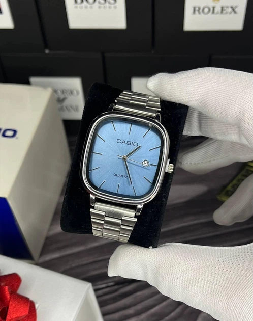 Мужские часы Casio A-168 серый-голубой - Фото 4 Мужские часы Casio A-168 серый-голубой - изображение 4