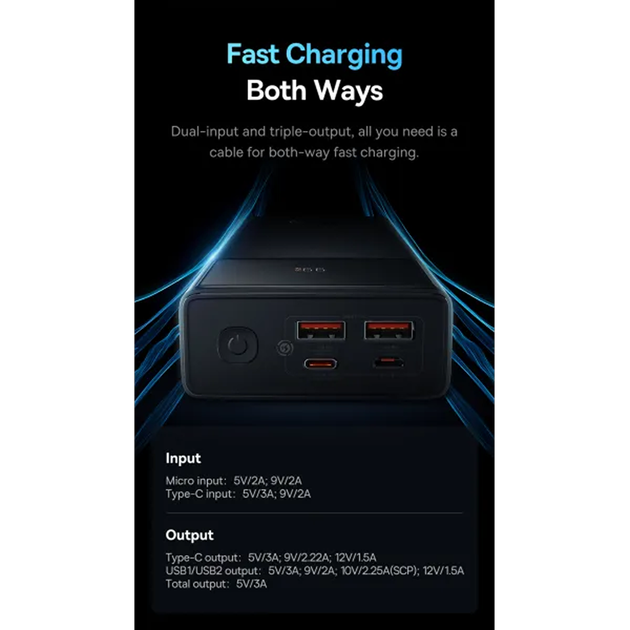 Зовнішній акумулятор Baseus Star-Lord Digital Display Fast Charge Power Bank 30000mAh 22.5W Black (PPXJ060101) - изображение 4