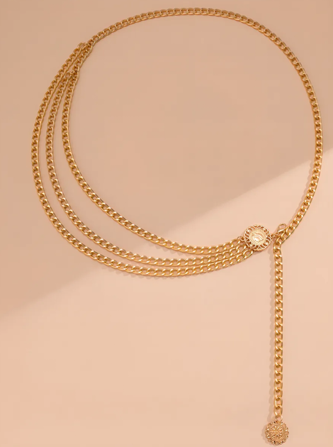 Пояс цепочка Fashion Jewerly трехслойны, украшения на талию для одежды платья в стиле old money, золотистый (SVS) - изображение 2
