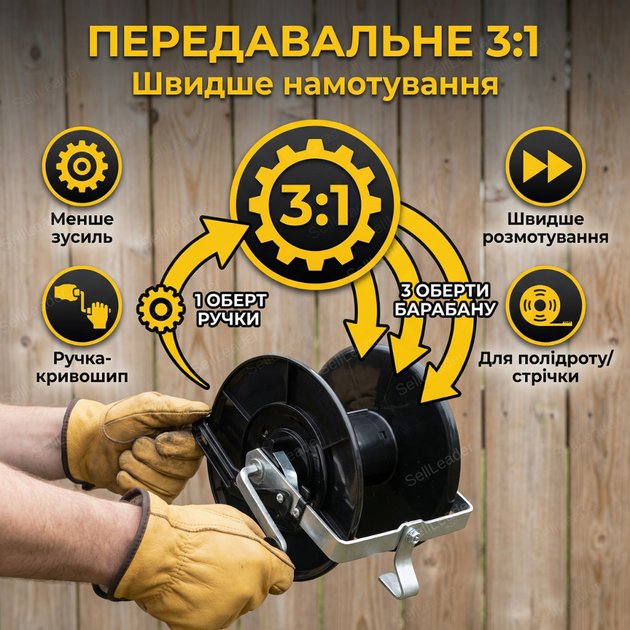 Катушка передаточных 3:1 для електропастуха провода троса бобина вместимость 500 м намотчик пластиковая переносная - Фото 6 Катушка передаточных 3:1 для електропастуха провода троса бобина вместимость 500 м намотчик пластиковая переносная - изображение 6