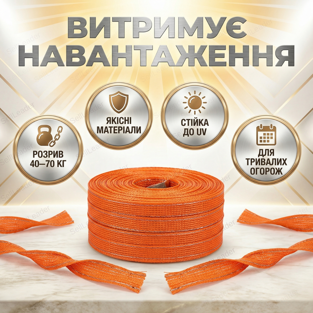 Лента електропастуха 10мм для лошадей фермы коров электрозабора 200м 4×0.3мм электрозабора 70кг прочная - Фото 7 Лента електропастуха 10мм для лошадей фермы коров электрозабора 200м 4×0.3мм электрозабора 70кг прочная - изображение 7