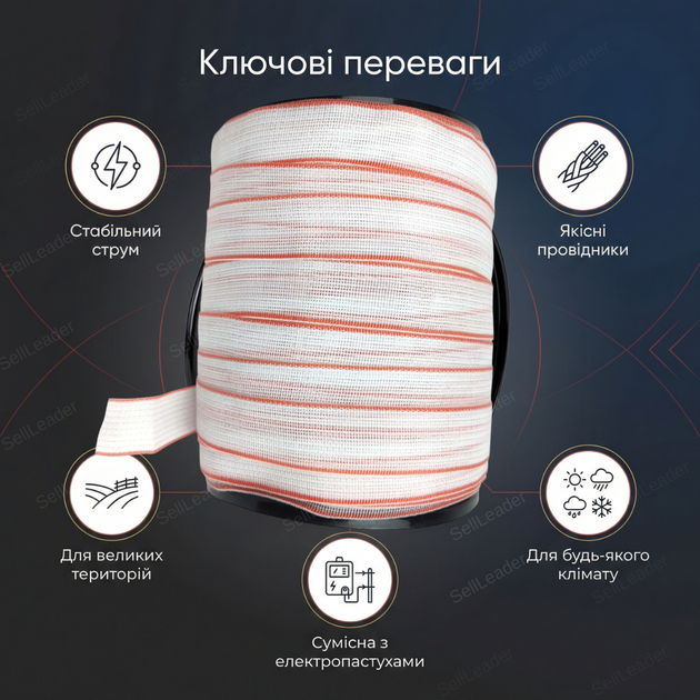 Лента електропастуха 40мм для лошадей коров овец тесьма ограждения 200м шина 10×0.15мм нагрузка 110кг - Фото 2 Лента електропастуха 40мм для лошадей коров овец тесьма ограждения 200м шина 10×0.15мм нагрузка 110кг - изображение 2