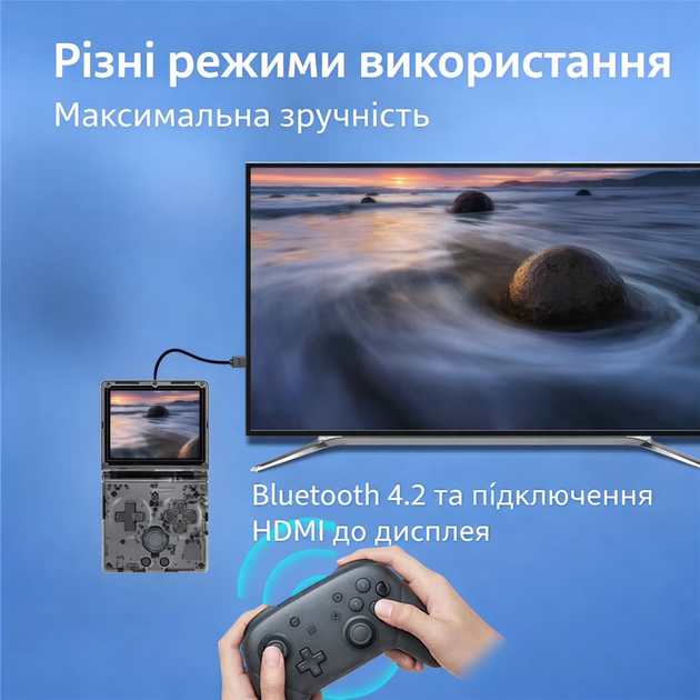 ANBERNIC RG35XX SP – фліп портативна ігрова консоль 64 ГБ, підтримка 5000+ ігор, 3,5” IPS екран, 3300 мАг, BT4.2, ретро Black - зображення 3