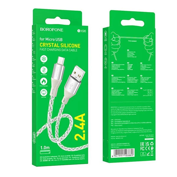 USB кабель Borofone BX96, MicroUSB, 1.0 м., Серый - 386965 - Фото 4 USB кабель Borofone BX96, MicroUSB, 1.0 м., Серый - 386965 - изображение 4