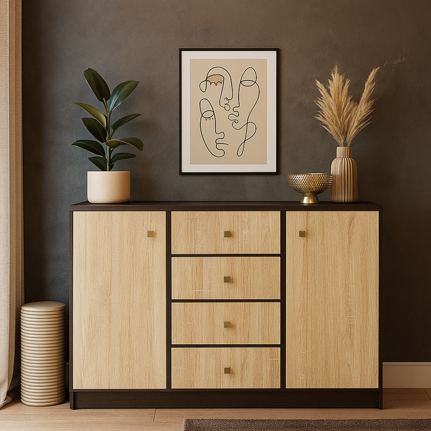 Комод 2Д+4Ш Fantaziya Mebel Service Венге + Дуб самоа 125х44х83 см - Фото 1 Комод 2Д+4Ш Fantaziya Mebel Service Венге + Дуб самоа 125х44х83 см - изображение 1