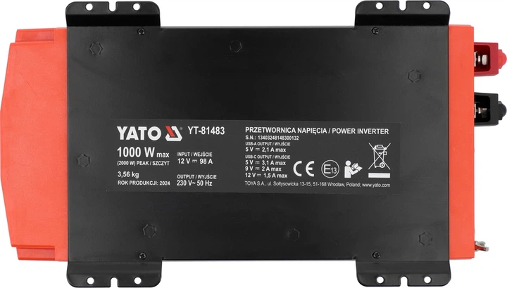 Перетворювач напруги YATO 12/230В 1000 Вт (YT-81483) - зображення 5