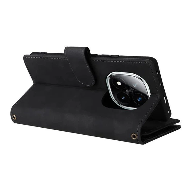 Чехол книжка Zip Wallet для Xiaomi Redmi Note 14 Pro 5g черный с ремешком на руку - Фото 5 Чехол книжка Zip Wallet для Xiaomi Redmi Note 14 Pro 5g черный с ремешком на руку - изображение 5