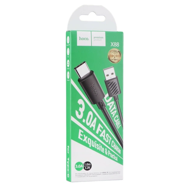 Кабель USB Type-C 3A 1м Hoco X88 Gratified черный для зарядки и синхронизации устройств - Фото 3 Кабель USB Type-C 3A 1м Hoco X88 Gratified черный для зарядки и синхронизации устройств - изображение 3