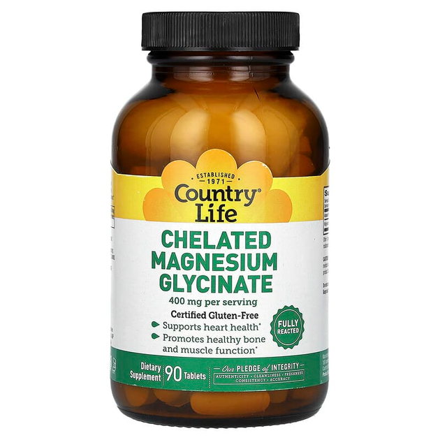 Хелатный глицинат магния Country Life "Chelated Magnesium Glycinate" для здоровья сердца, костей и мышц, 133 мг в 1 таблетке / 400 мг на порцию (90 таблеток) - Фото 1 Хелатный глицинат магния Country Life "Chelated Magnesium Glycinate" для здоровья сердца, костей и мышц, 133 мг в 1 таблетке / 400 мг на порцию (90 таблеток) - изображение 1