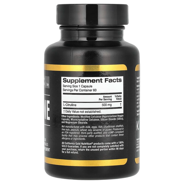 L-Цитрулін California GOLD Nutrition "L-Citrulline" Kyowa Hakko, 500 мг (60 рослинних капсул) - зображення 2
