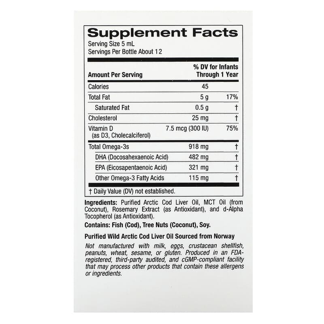 Рыбий жир с ДГК для детей California GOLD Nutrition "Baby's DHA" жирные кислоты с витамином D3, 1050 мг (59 мл) - изображение 2