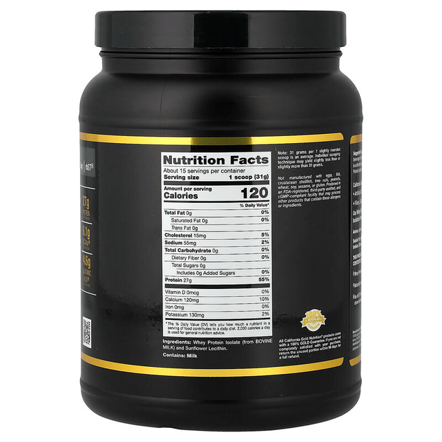 Изолят сывороточного протеина California GOLD Nutrition, SPORT "Whey Protein Isolate" с низким содержанием лактозы / без вкуса, добавок и сахара (454 г / 1 фунт) - изображение 2