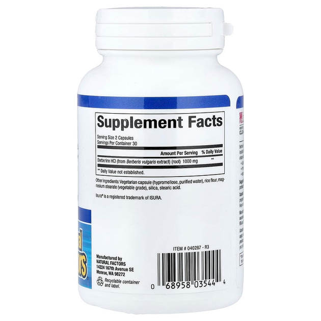 Берберин Natural Factors "WellBetX Berberine" барбарис для сердечно-сосудистой системы, 500 мг (60 капсул) - изображение 2