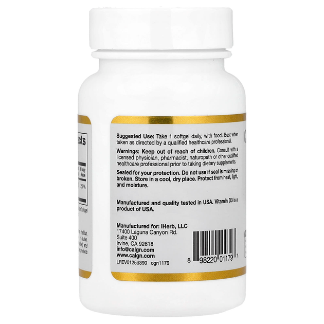 Вітамін D3, California GOLD Nutrition "Vitamin D3" холекальциферол, 2000 МО (90 гельових капсул) - Фото 3 Вітамін D3, California GOLD Nutrition "Vitamin D3" холекальциферол, 2000 МО (90 гельових капсул) - зображення 3